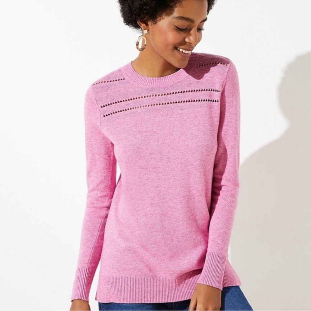 LOFT Pink Crew Neck Split Hem Women’s Sweater Size Medium